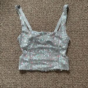 Forever 21 Glittering Gray Sequin Crop Top